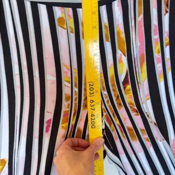 Bisou Bisou Michele Bohbot Striped Wide Leg Pants Black Side Zip Slit Womens S - Picture 9 of 12